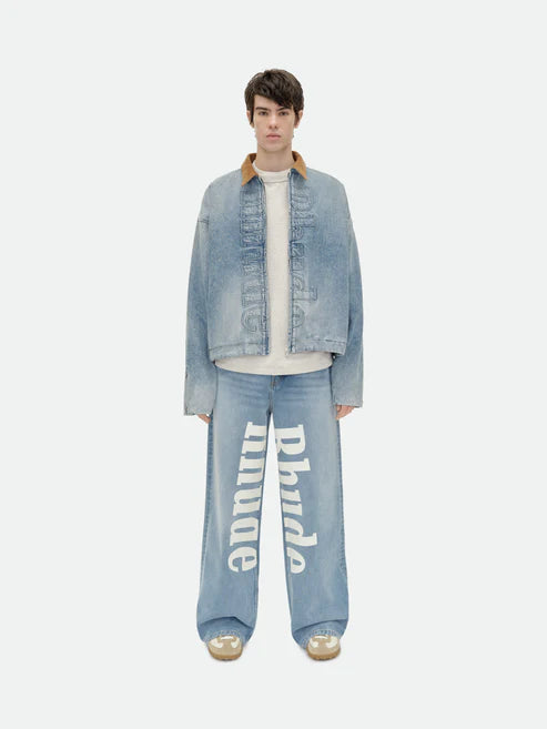 RHUDE DENIM LOGO CORD COLLAR WORK JACKET