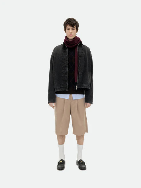 RHUDE DENIM LOGO SUEDE COLLAR WORK JACKET