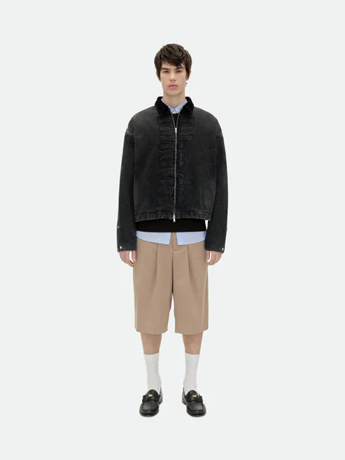 RHUDE DENIM LOGO SUEDE COLLAR WORK JACKET