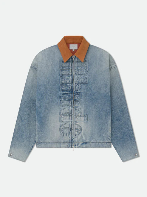 RHUDE DENIM LOGO CORD COLLAR WORK JACKET
