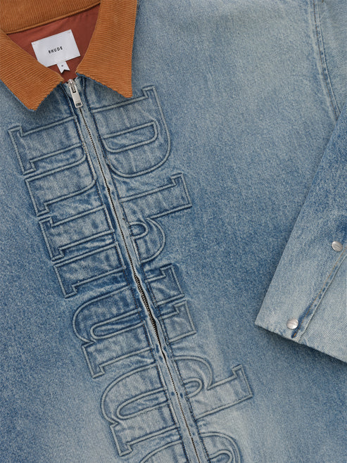 RHUDE DENIM LOGO CORD COLLAR WORK JACKET