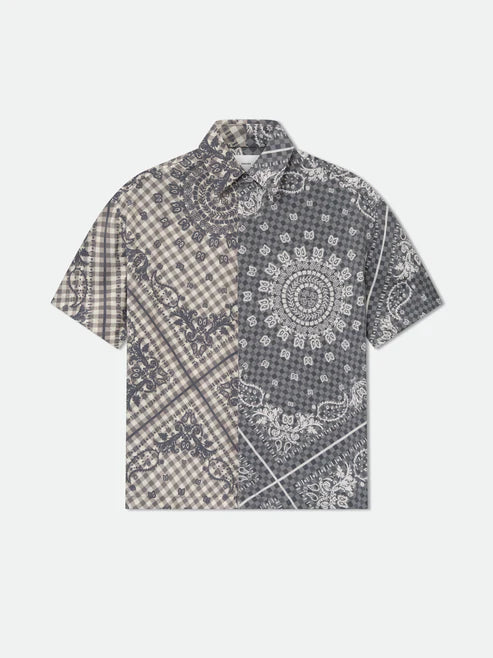 SPLIT GINGHAM BANDANA BUTTON UP SHIRT