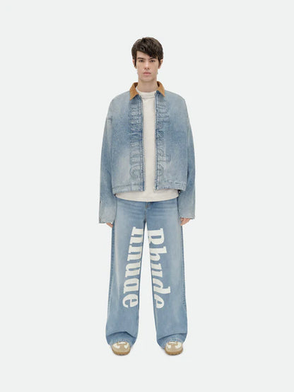 RHUDE DENIM LOGO CORD COLLAR WORK JACKET