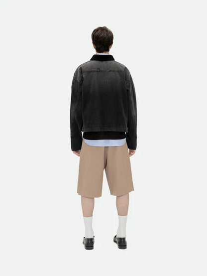 RHUDE DENIM LOGO SUEDE COLLAR WORK JACKET