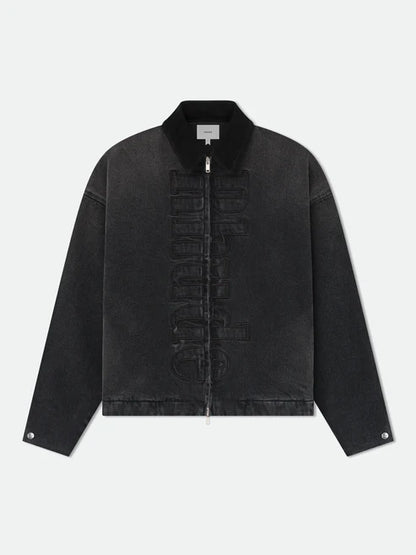 RHUDE DENIM LOGO SUEDE COLLAR WORK JACKET