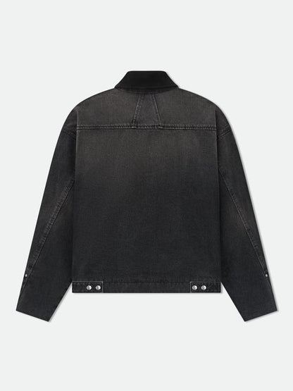 RHUDE DENIM LOGO SUEDE COLLAR WORK JACKET