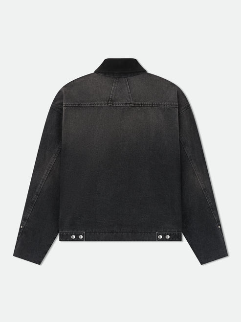 RHUDE DENIM LOGO SUEDE COLLAR WORK JACKET