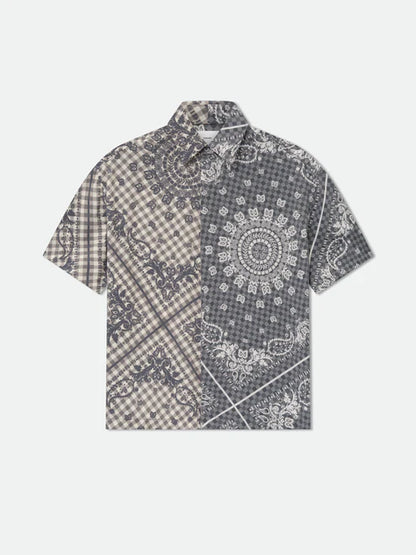 SPLIT GINGHAM BANDANA BUTTON UP SHIRT