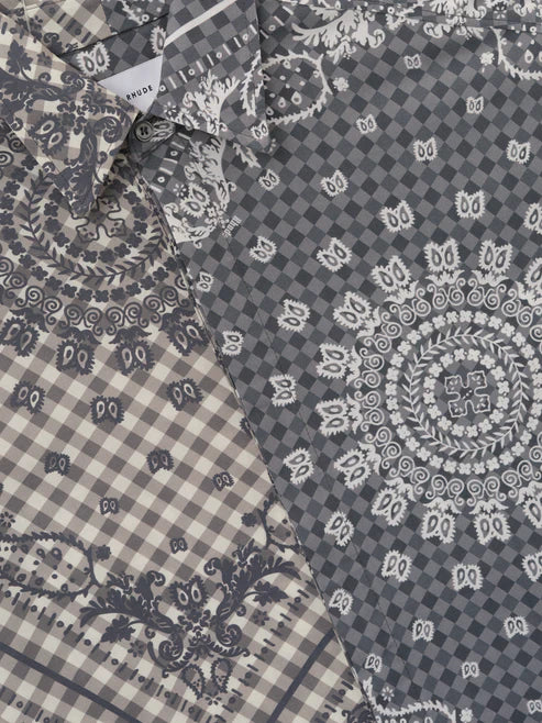 SPLIT GINGHAM BANDANA BUTTON UP SHIRT