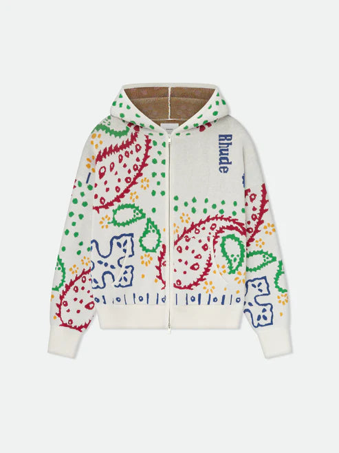 RHUDE MULTI BANDANA KNIT ZIP UP HOODIE